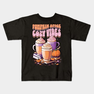 Pumpkin spice cozy vibes coffee and books Kids T-Shirt